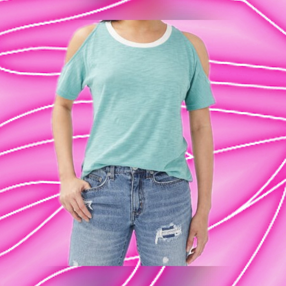 Aeropostale-Ringer Cold-Shoulder Crew Tee